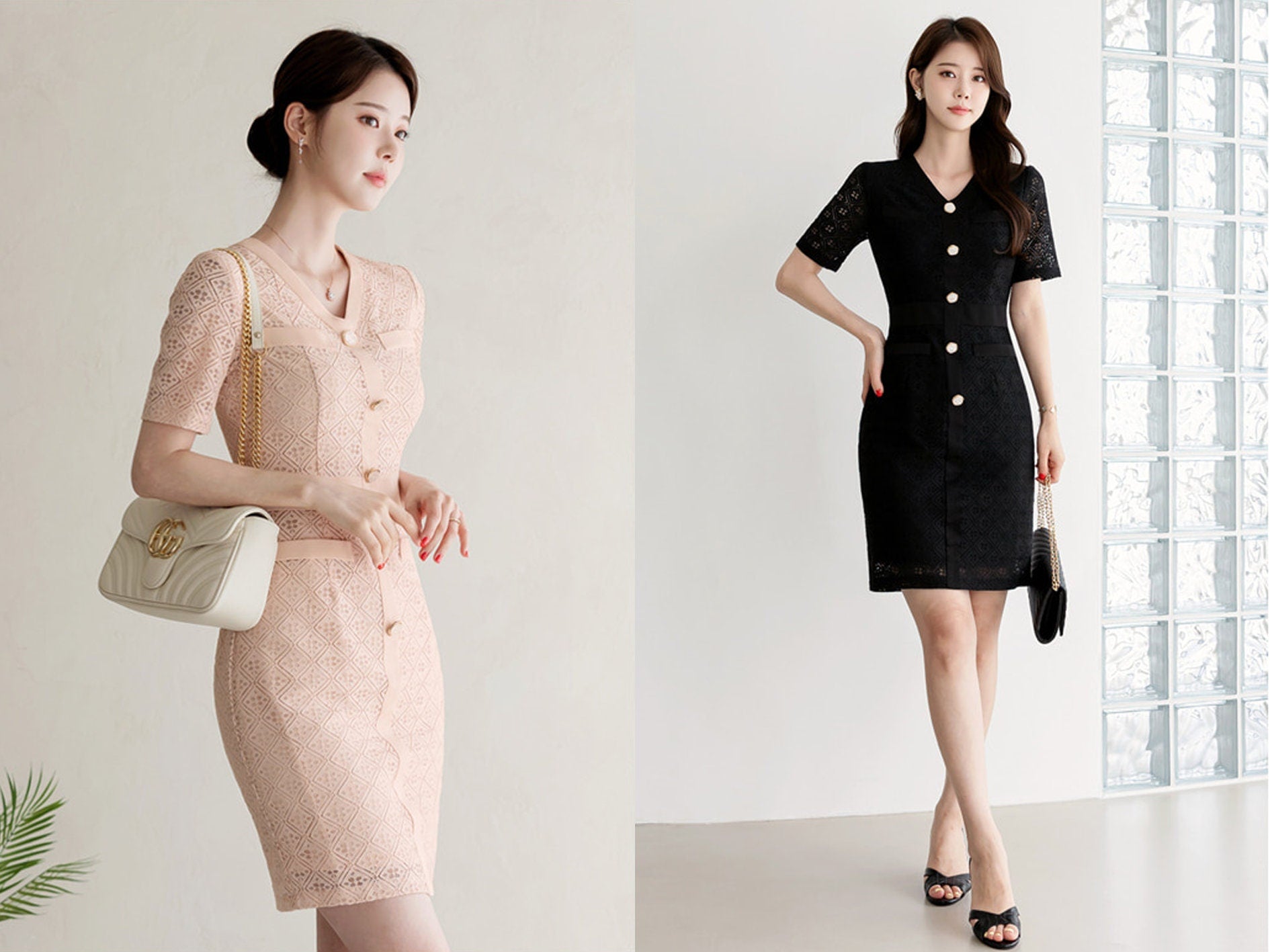 Elegant Feminin V Neck Short Sleeve Spring Summer Slim Fit Lace Dress / Korean Style Lace Mini Dress / Luxury wear Elegant Dress