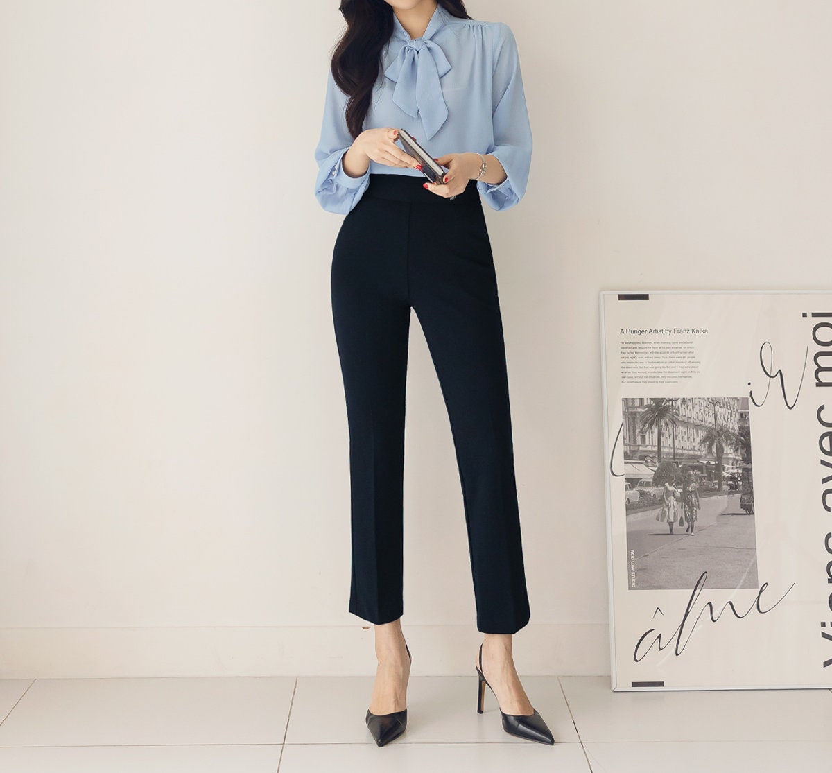 Soft Blouse Top with Tie / Korean Style Tie Neck Blouse Top / Office Look Top / Everyday Long Sleeve Blouse