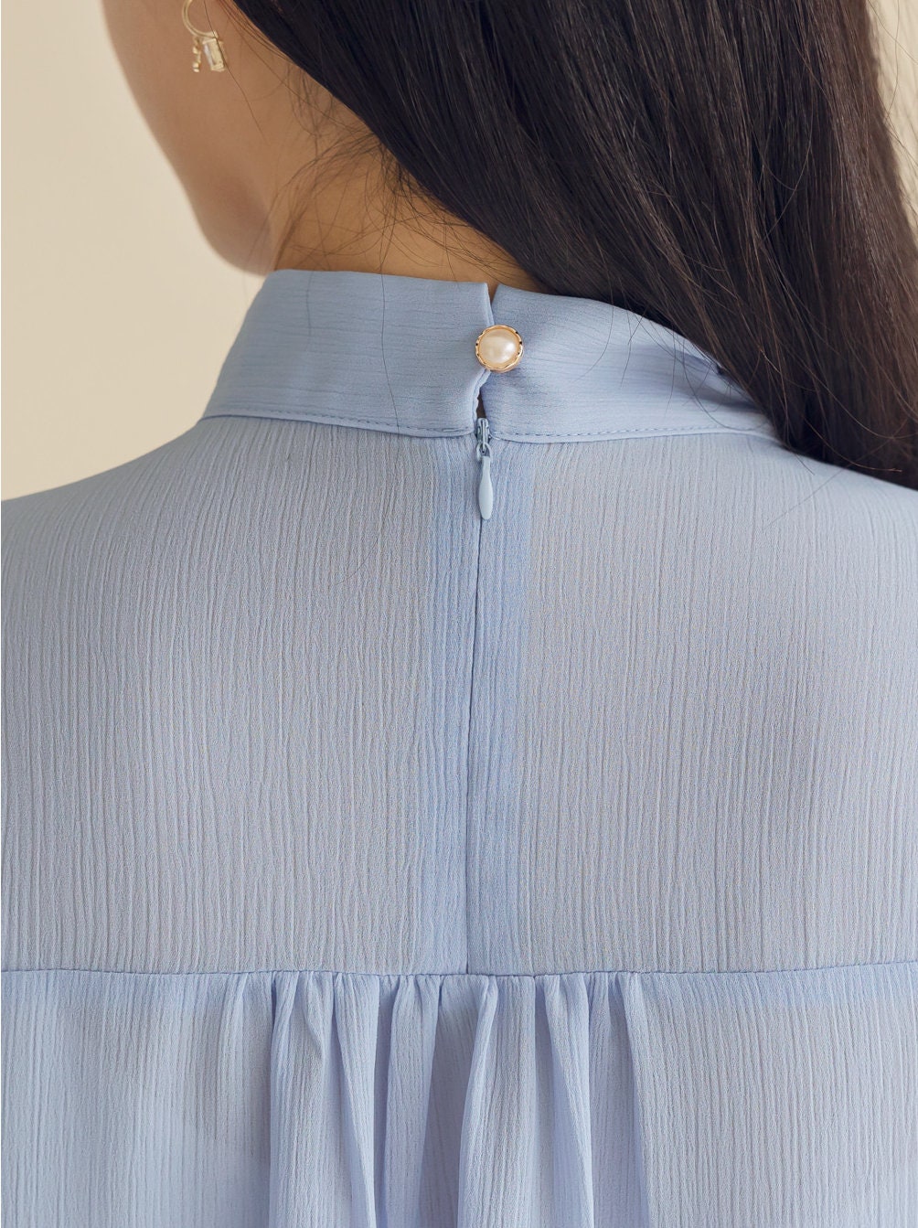 Soft Blouse Top with Tie / Korean Style Tie Neck Blouse Top / Office Look Top / Everyday Long Sleeve Blouse