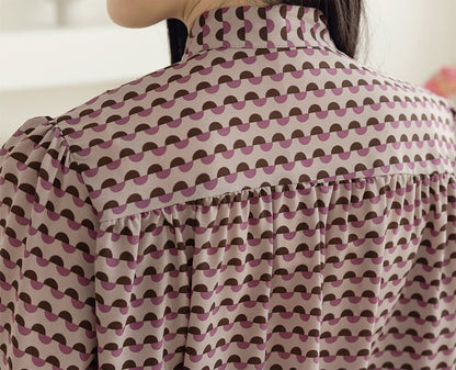 Modern Chic Pattern Tie Blouse / Korean Style Tie Neck Blouse Top / Office Look Top / Everyday Soft Blouse for Spring Fall