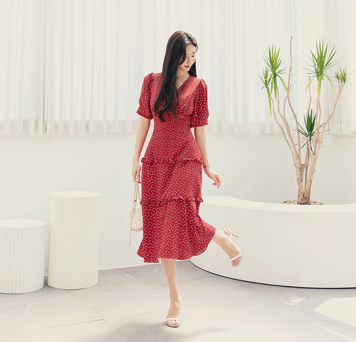 Summer V Neck Short Sleeve Midi Dress / Korean Style Women Flare Dress / Lovely Long Dress