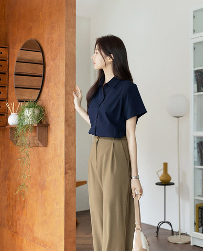 Comfortable Elegant Wide Pants for Women / Korean Style Women Elastic Waistband Pintuck Wide Slacks / Comfortable Casual Office School Pants