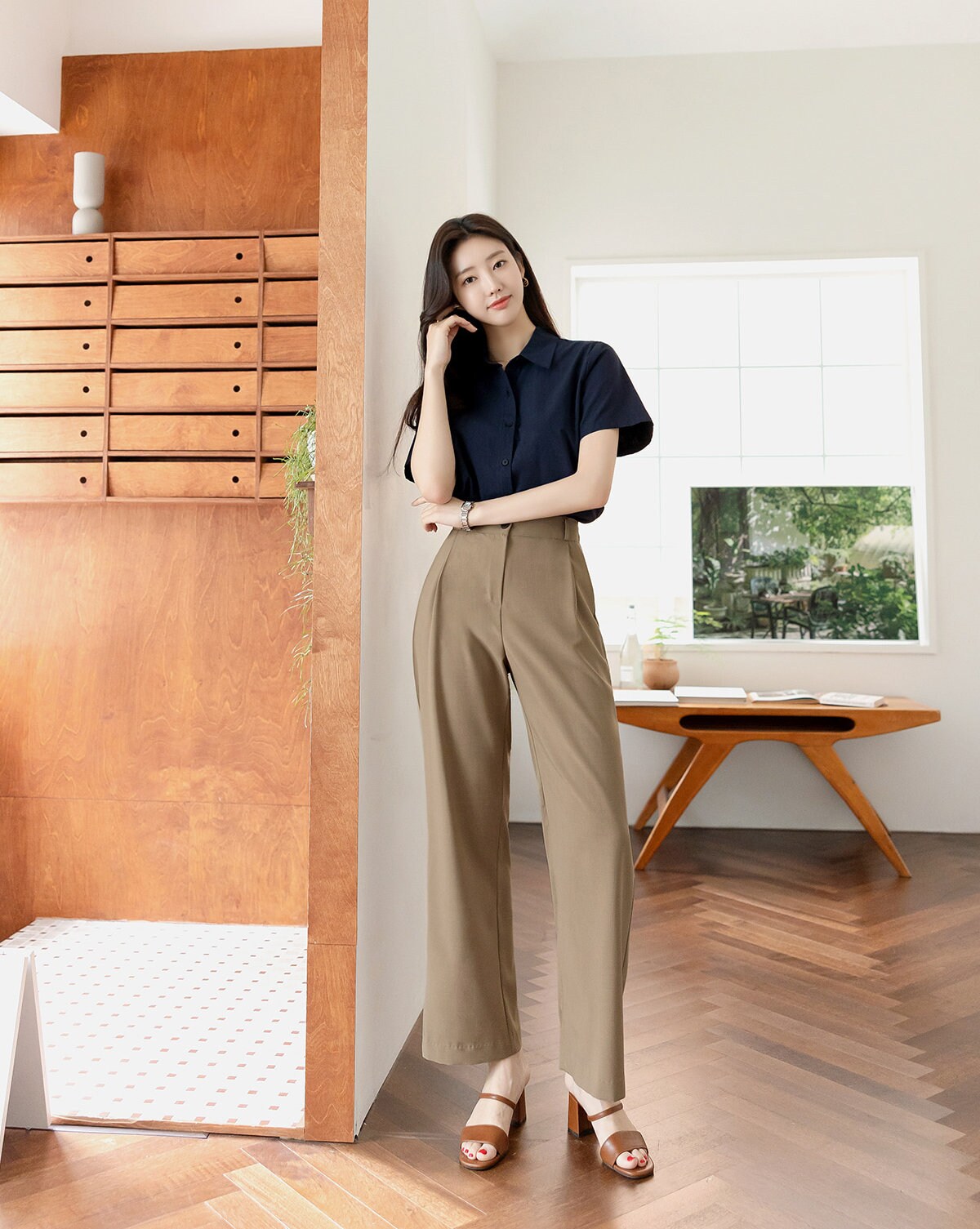 Comfortable Elegant Wide Pants for Women / Korean Style Women Elastic Waistband Pintuck Wide Slacks / Comfortable Casual Office School Pants