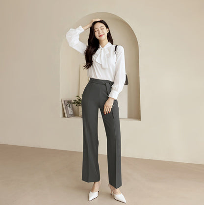 Comfortable Elegant Wide Pants with Belt / Korean Style Women Wide Slacks / Comfortable Casual Office School Pants for Spring Fall