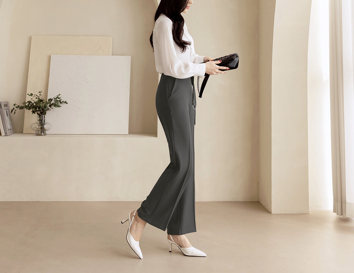 Comfortable Elegant Wide Pants with Belt / Korean Style Women Wide Slacks / Comfortable Casual Office School Pants for Spring Fall