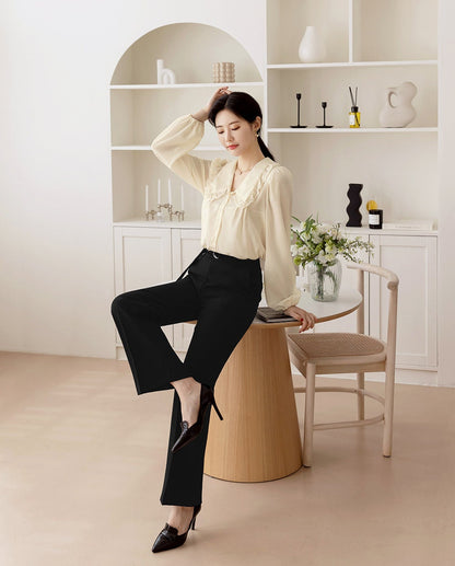 Comfortable Elegant Wide Pants with Belt / Korean Style Women Wide Slacks / Comfortable Casual Office School Pants for Spring Fall