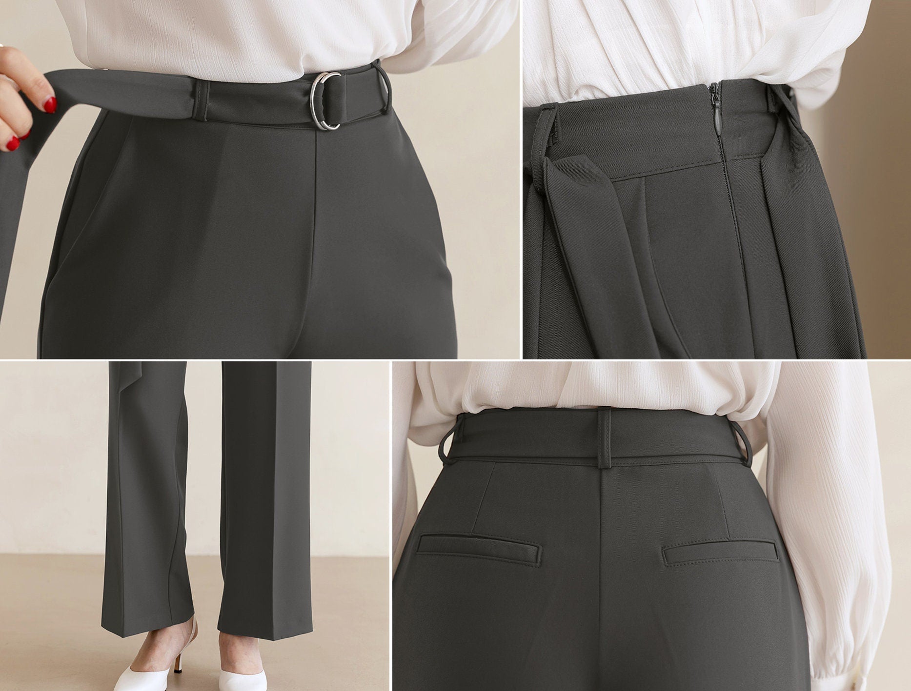 Comfortable Elegant Wide Pants with Belt / Korean Style Women Wide Slacks / Comfortable Casual Office School Pants for Spring Fall