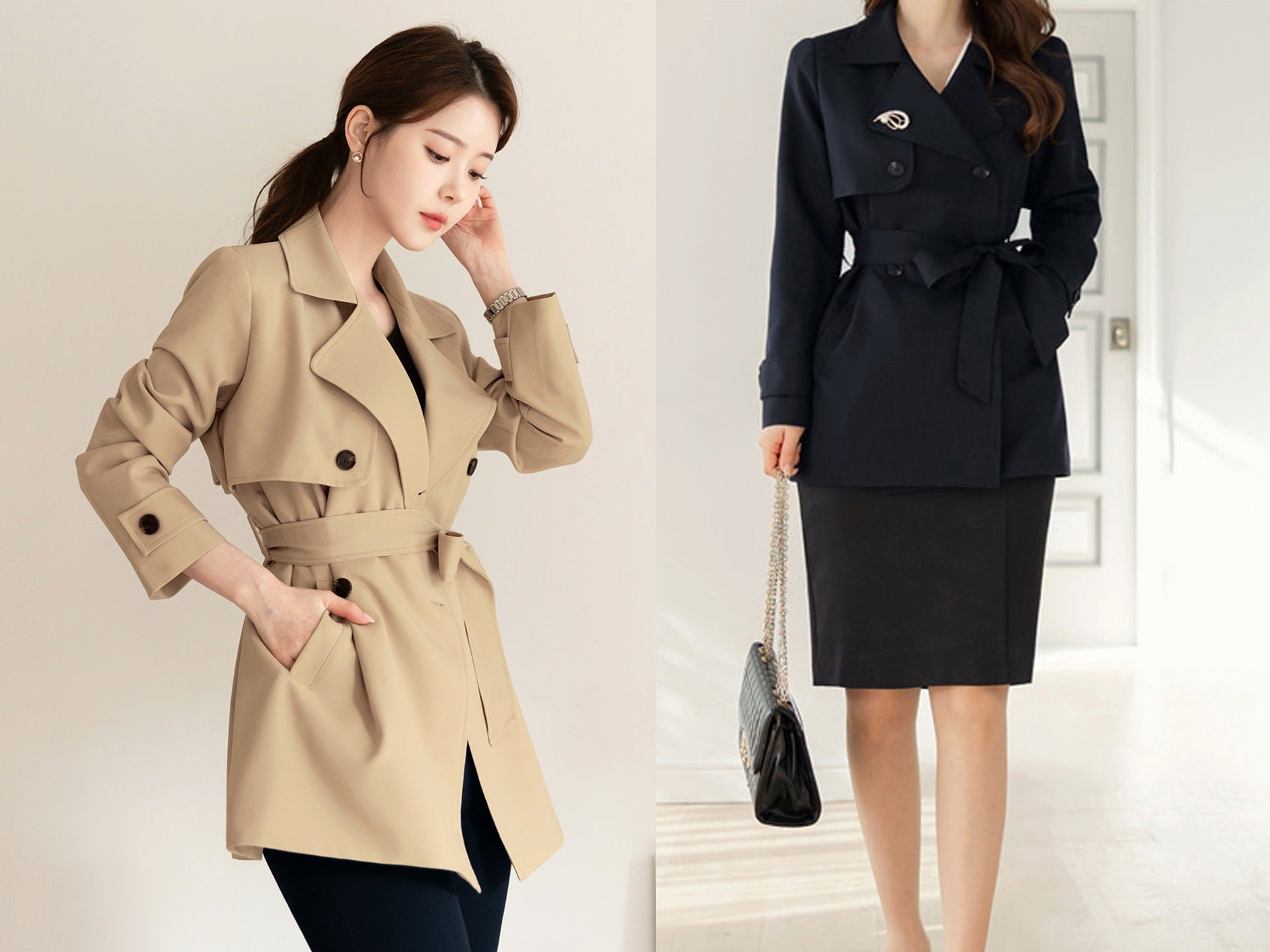 Women Classic Trench Jacket/ Korean Style Trench Jacket for Women / Spring Fall Trench Short Coat Jacket