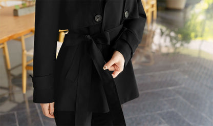 Black Color Classic Trench Jacket with Belt / Korean Style Trench Jacket for Women / Spring Fall Trench Short Coat Jacket