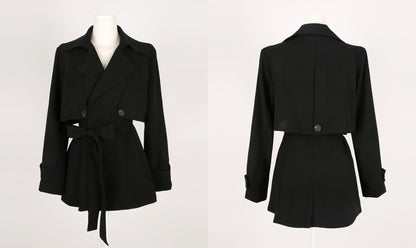 Black Color Classic Trench Jacket with Belt / Korean Style Trench Jacket for Women / Spring Fall Trench Short Coat Jacket