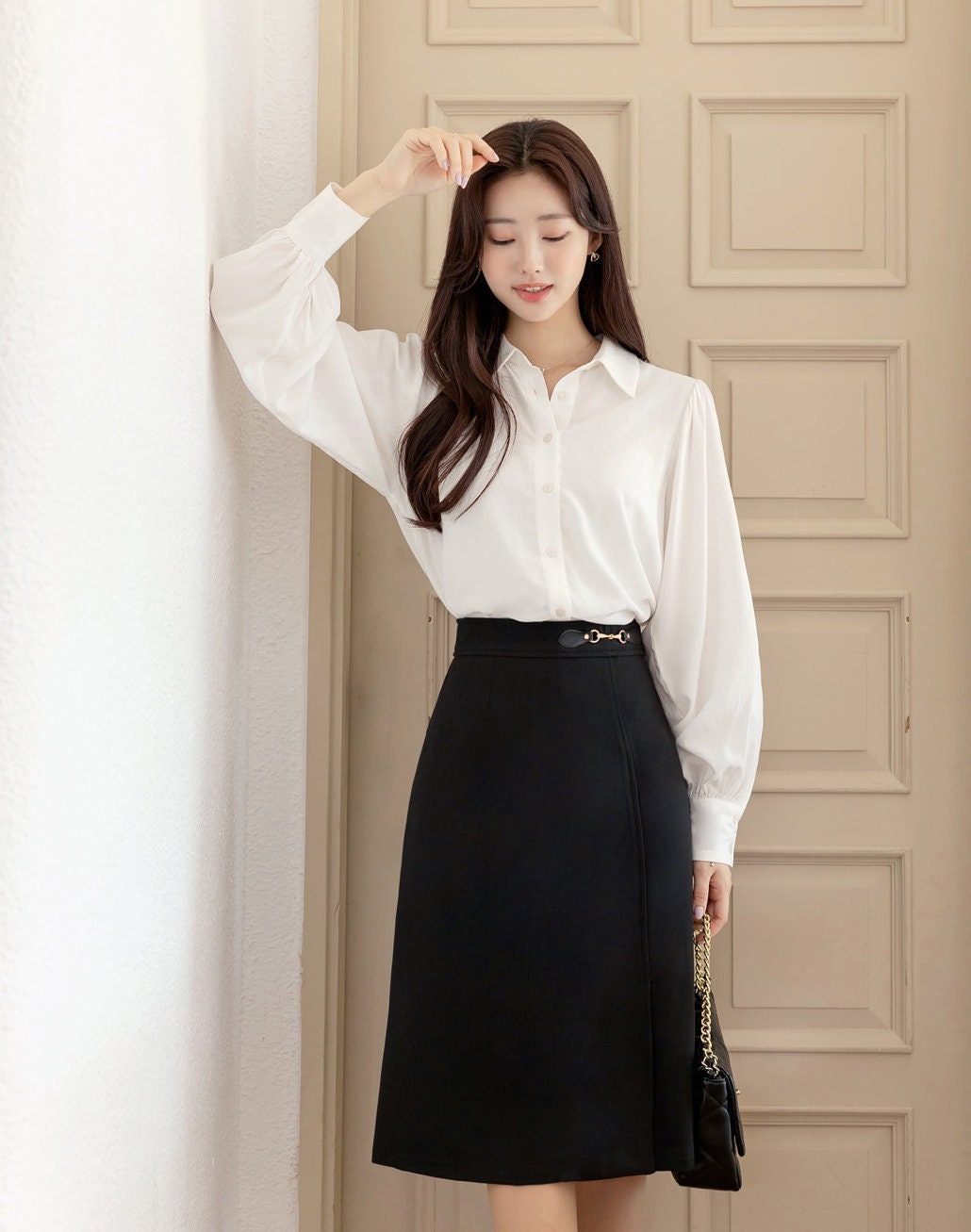 Balloon Long Sleeve White Blouse / Korean Style Luxury Feminine Women Clothes / Stylish Office Look Top / Everyday Soft Blouse