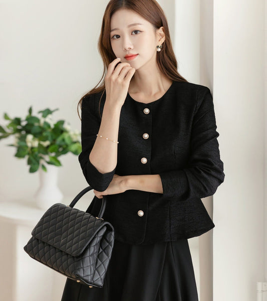 Elegant Feminin Peplum Tweed Top Jacket Blouse / Korean Style Long Sleeve Spring Fall Top Blouse / Front Button Daily Top