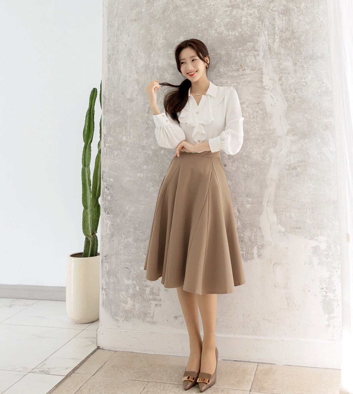 Elegant Feminin Flare Skirt / Korean Style Party Dress Skirt / Spring Fall Daily Dressy Midi Skirt / Clasic Simple Flare Skirt