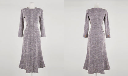 Elegant Feminine Semi-Mermaid Tweed Dress with Belt / Korean Style Midi Dress / Luxury Wear Elegant Dress