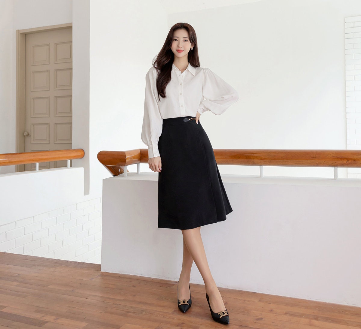 Balloon Long Sleeve White Blouse / Korean Style Luxury Feminine Women Clothes / Stylish Office Look Top / Everyday Soft Blouse