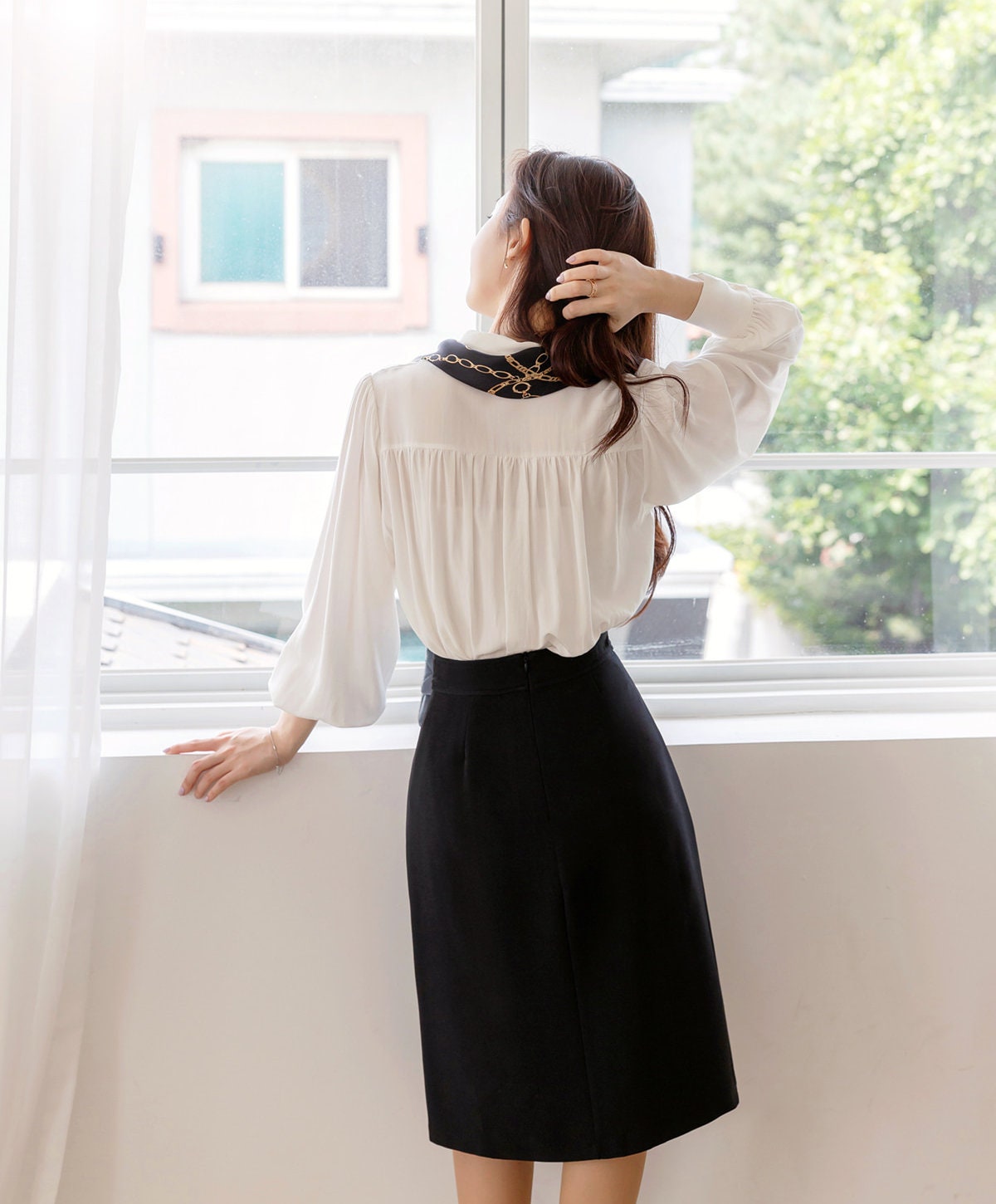 Balloon Long Sleeve White Blouse / Korean Style Luxury Feminine Women Clothes / Stylish Office Look Top / Everyday Soft Blouse