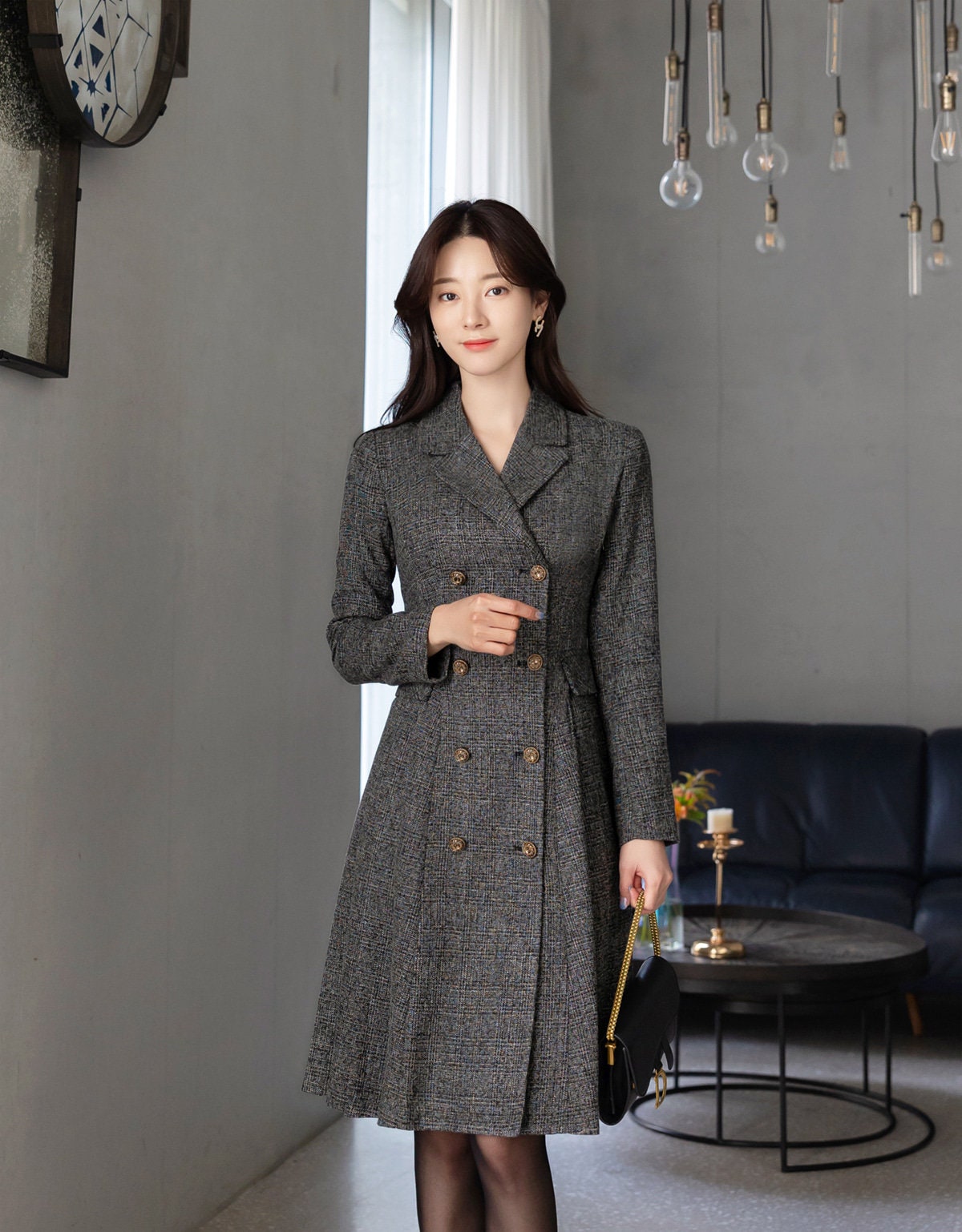 Elegant Feminin Notched Collar Mini Dress / Korean Style Double Breasted Blazer Dress / Modern Chic Midi Dress / Jacket Dress