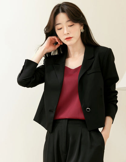 Basic Elegant Short Jacket for Spring Fall / Korean Style Classic Jacket / Notched Collar One-Button Jacket / Luxury Wear Elegant Jacket