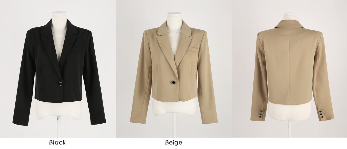 Basic Elegant Short Jacket for Spring Fall / Korean Style Classic Jacket / Notched Collar One-Button Jacket / Luxury Wear Elegant Jacket