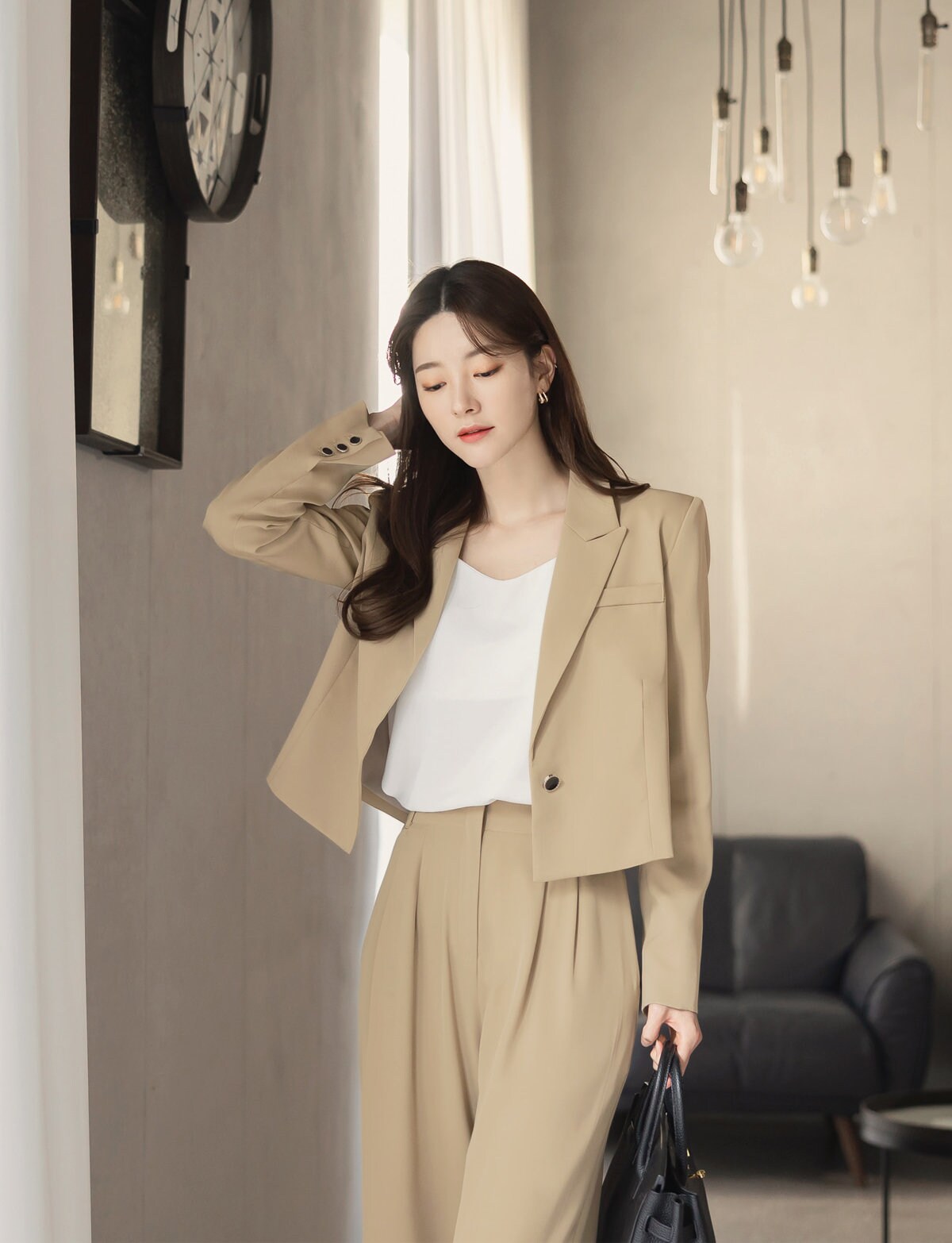 Basic Elegant Short Jacket for Spring Fall / Korean Style Classic Jacket / Notched Collar One-Button Jacket / Luxury Wear Elegant Jacket