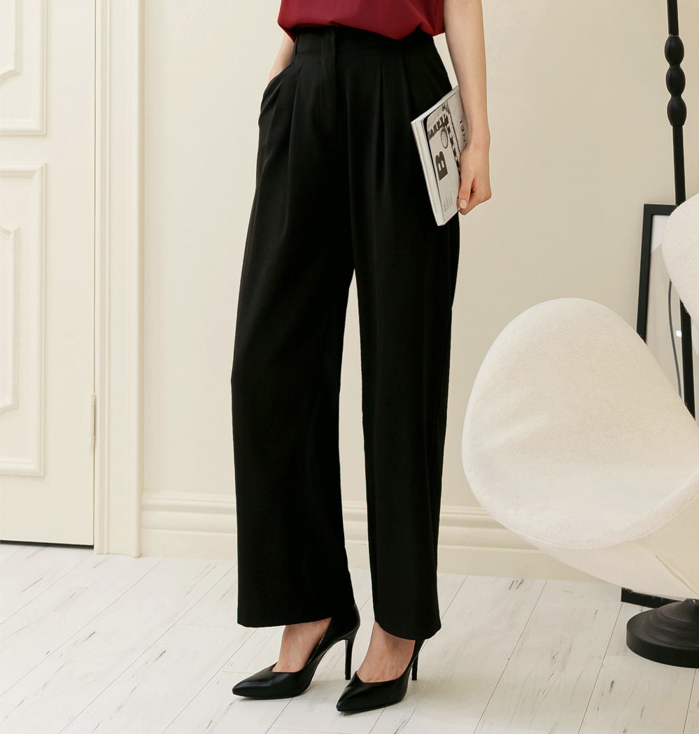 Comfortable Elegant Wide Slacks Pants for Women / Korean Style Women Pintuck Wide Slacks / Comfortable Casual Office School Pants