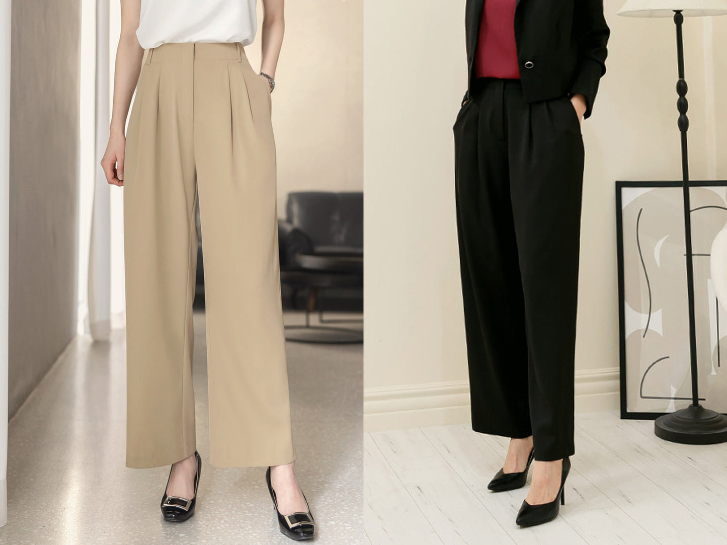 Comfortable Elegant Wide Slacks Pants for Women / Korean Style Women Pintuck Wide Slacks / Comfortable Casual Office School Pants