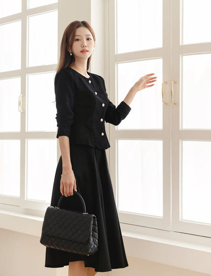 Elegant Feminin Peplum Tweed Top Jacket Blouse / Korean Style Long Sleeve Spring Fall Top Blouse / Front Button Daily Top