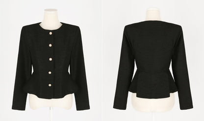 Elegant Feminin Peplum Tweed Top Jacket Blouse / Korean Style Long Sleeve Spring Fall Top Blouse / Front Button Daily Top