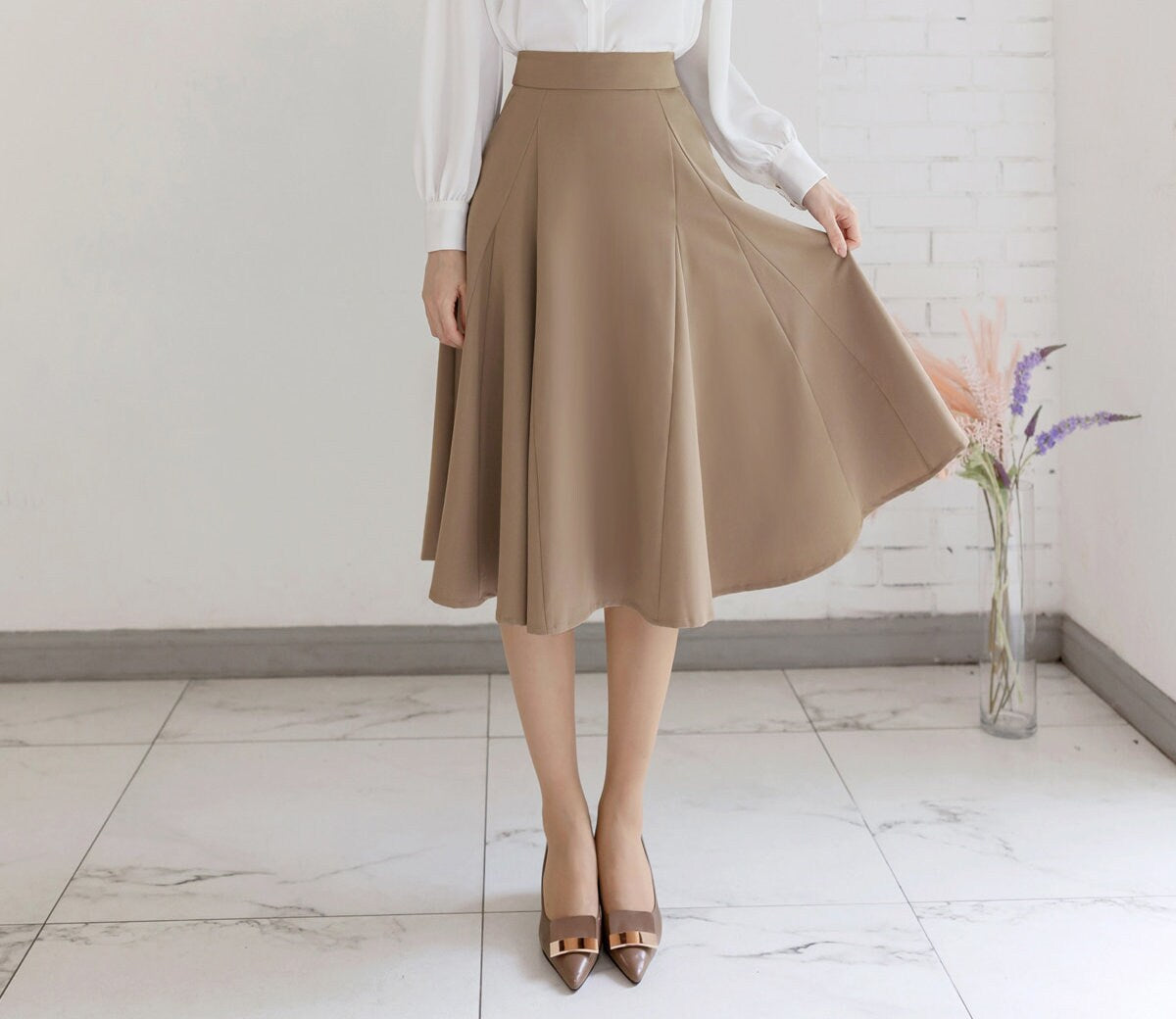 Elegant Feminin Flare Skirt / Korean Style Party Dress Skirt / Spring Fall Daily Dressy Midi Skirt / Clasic Simple Flare Skirt