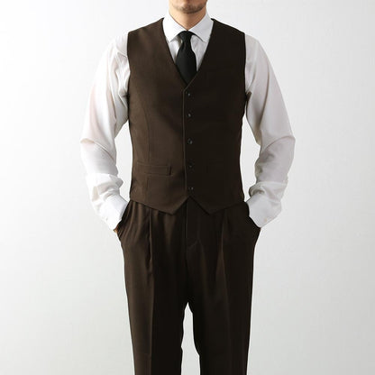 Classic Fit Men's Basic Suit Vest in Brown Color / Dress Suit 5 Button Waistcoat Classic Button Up