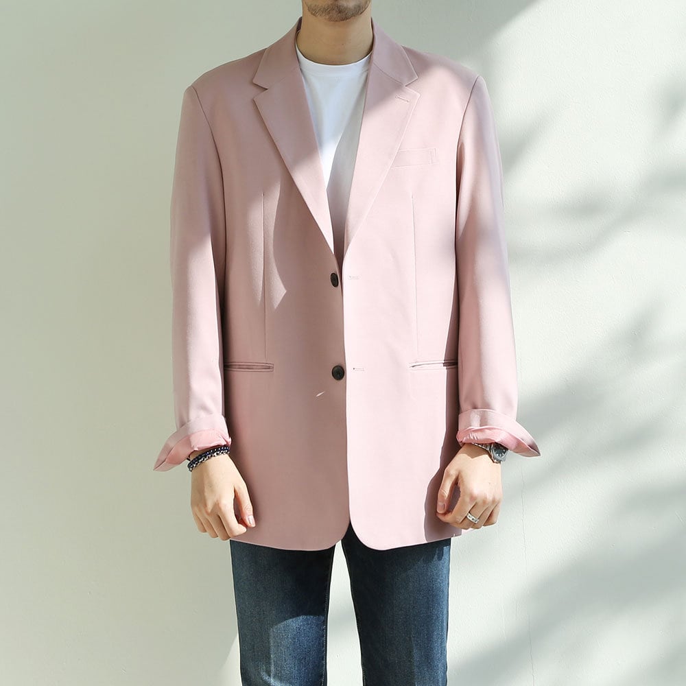 Basic Overfit Men's Single Suit Jacket in Light Pink Color / Single Breasted Jacket