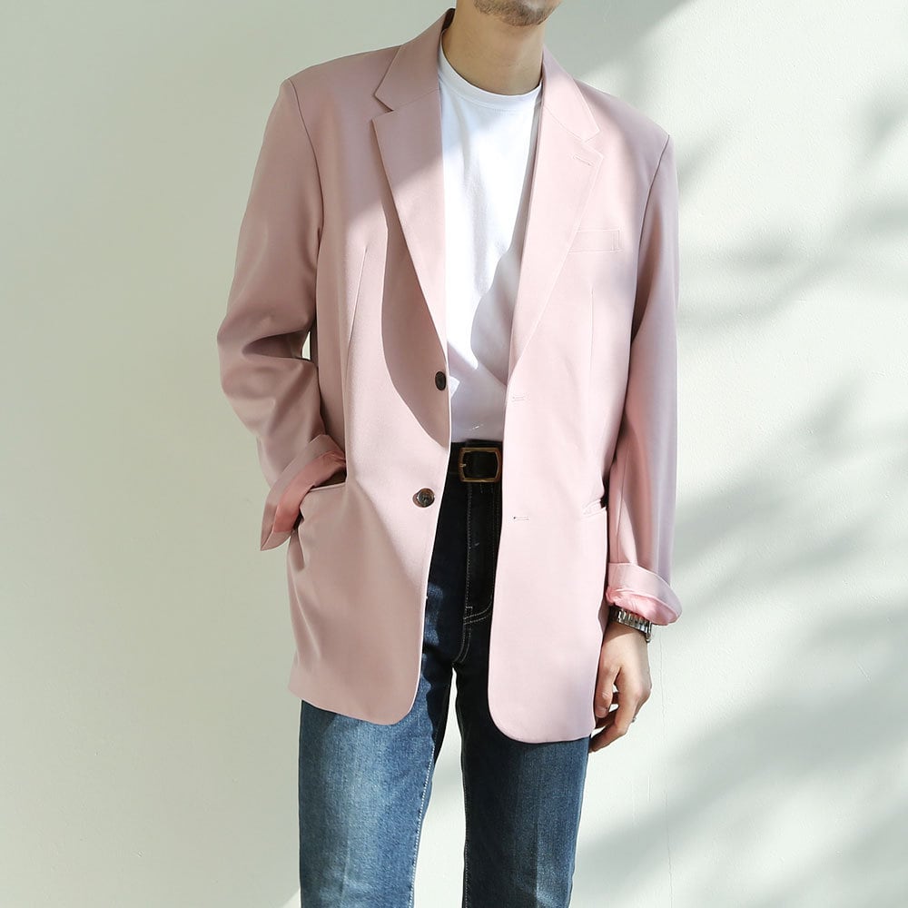 Basic Overfit Men's Single Suit Jacket in Light Pink Color / Single Breasted Jacket