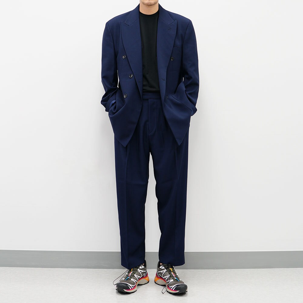 Basic Overfit Men's Suit Pants in Navy Color / Dress Pleat Semi-Balloon Fit Tailored Trousers