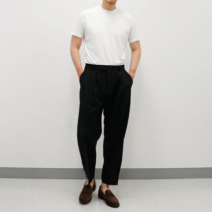 Basic Overfit Men's Suit Pants in Black Color / Dress Pleat Semi-Balloon Fit Tailored Trousers