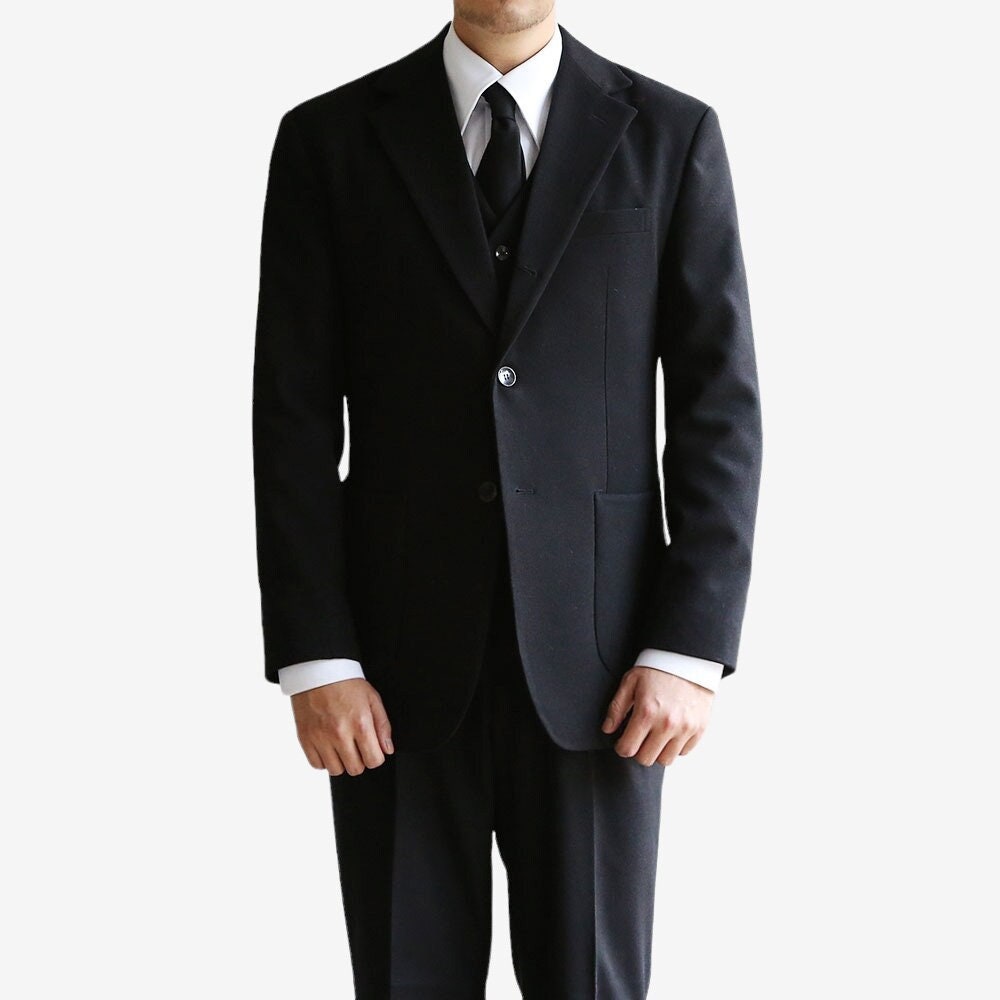 Basic Men's Wool Blend Single Suit Jacket in Black Color / 3button Tailored Blazer Single Breasted Jacket for Fall Winter