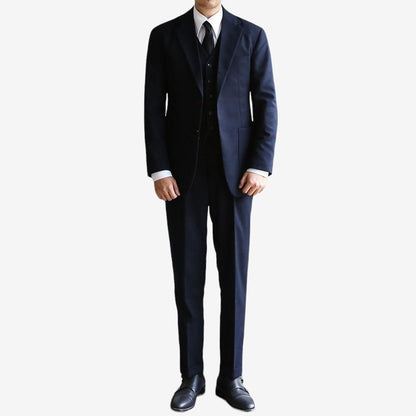 Classic Fit 3-Piece Men's Wool Blend Single Suit Jacket, Vest and Pant Set in Navy / Single Breasted Jacket, Pants and Vest 3 piece Suits