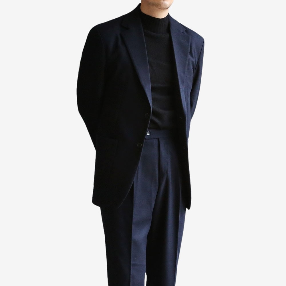 Classic Fit Men's Basic Wool Blend Suit Pants in Navy Color / Dress Pleat Trousers for Fall Winter