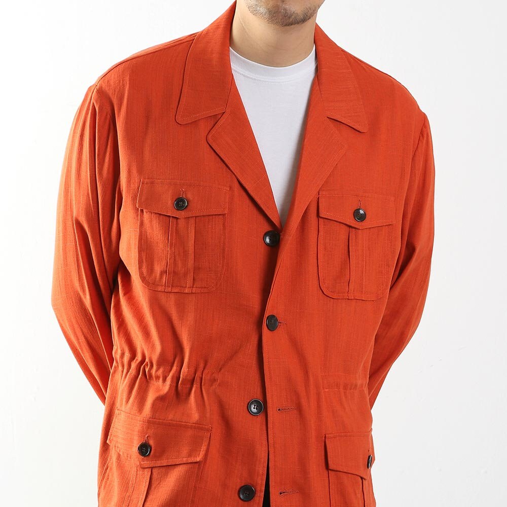 Men's Basic Spring Summer Linen Safari Jacket / Orange Color Summer Coat for Men / Short Coat Jacket