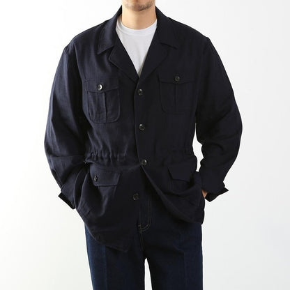 Men's Basic Spring Summer Linen Safari Jacket / Navy Color Summer Coat for Men / Short Coat Jacket