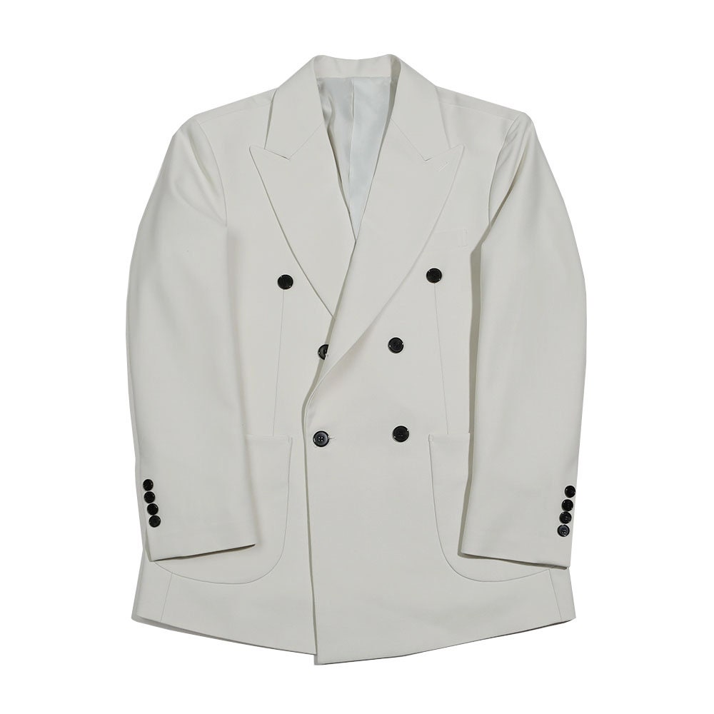 Basic Men's Double Breasted Suit Jacket in Ivory Color / Double Breasted Blazer Jacket