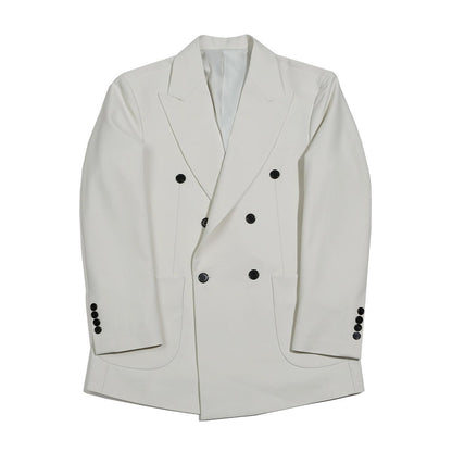 Basic Men's Double Breasted Suit Jacket in Ivory Color / Double Breasted Blazer Jacket