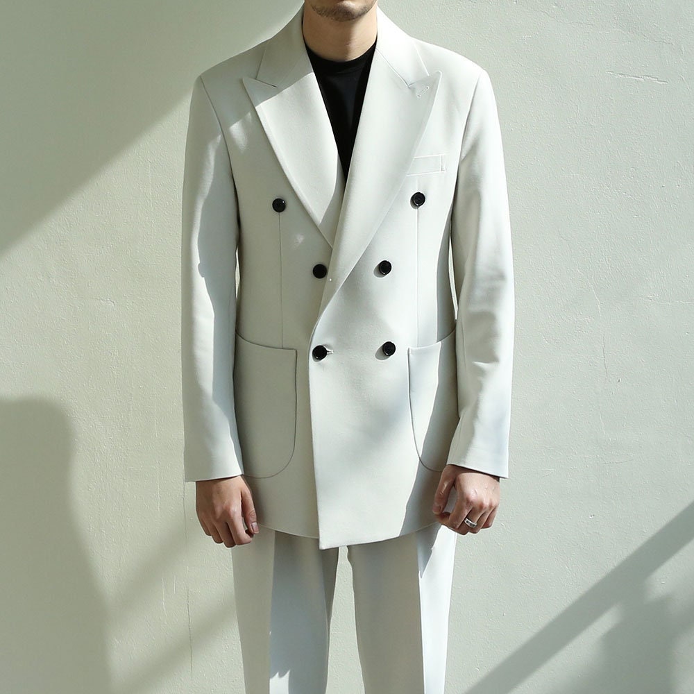 Basic Men's Double Breasted Suit Jacket in Ivory Color / Double Breasted Blazer Jacket