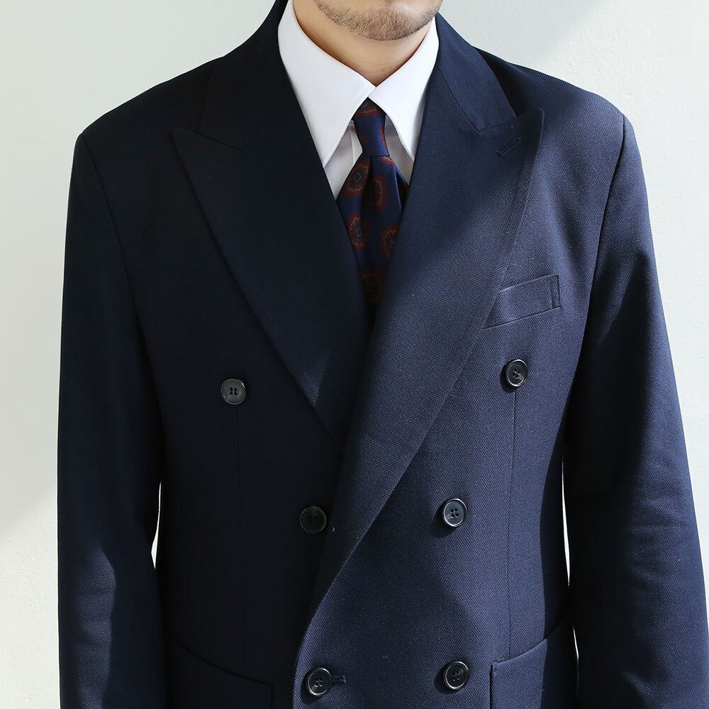 Basic Men's Double Breasted Suit Jacket in Navy Color / Double Breasted Blazer Jacket