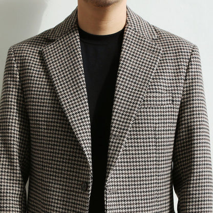 Classic Charismatic Men's Wool Blend Single Sports Jacket / 3roll 2button Tailored Blazer Single Breasted Houndstooth Jacket