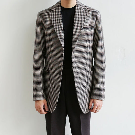 Classic Charismatic Men's Wool Blend Single Sports Jacket / 3roll 2button Tailored Blazer Single Breasted Houndstooth Jacket