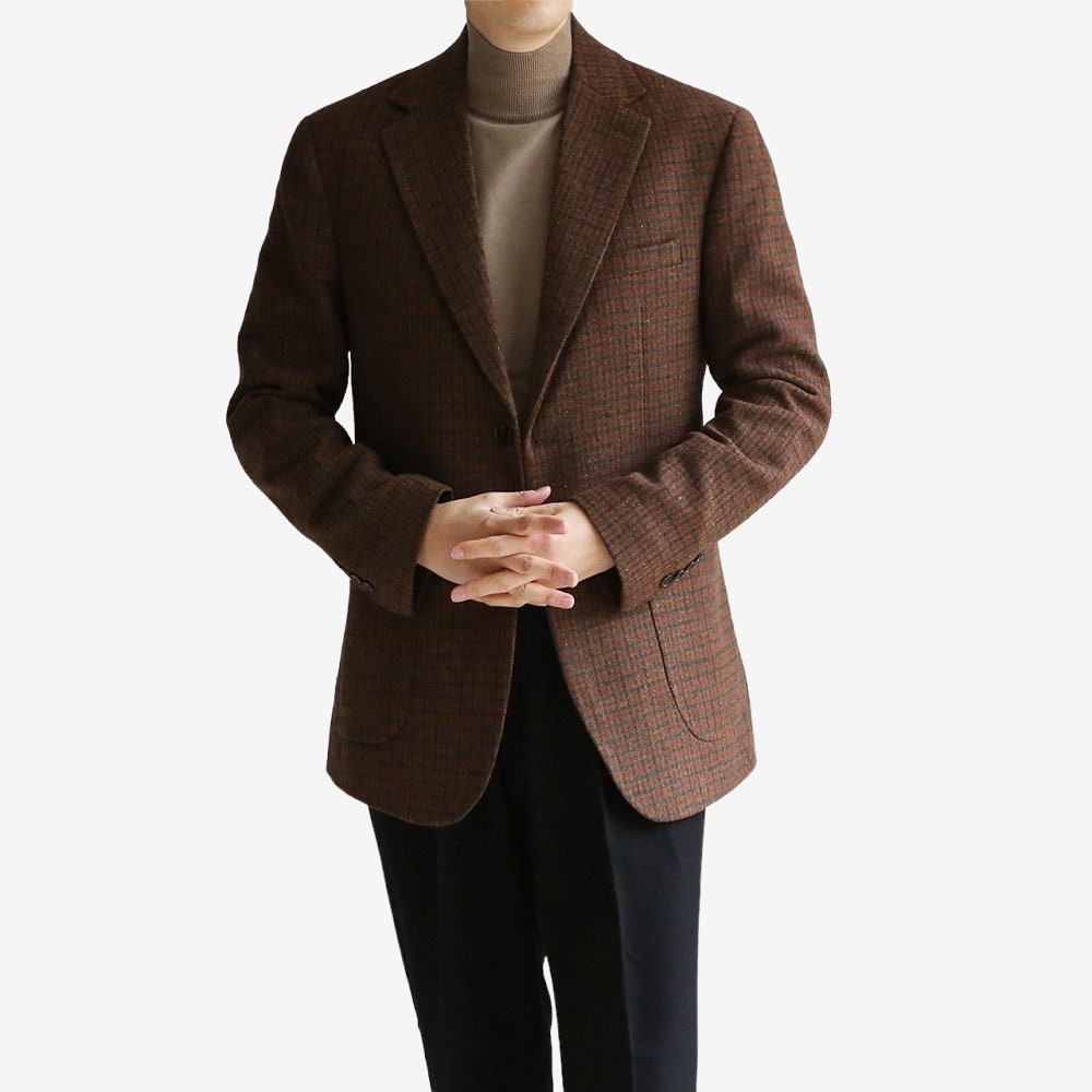 Classic Men's Wool Blend Tweed Single Suit Warm Jacket / 3roll 2button Tailored Blazer Single Breasted Winter Jacket