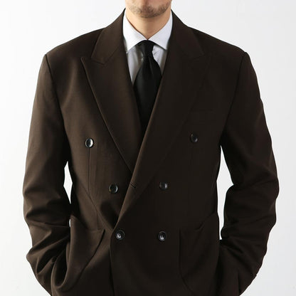 Classic Fit Men's Basic Double Breasted Suit Jacket in Brown Color / Double Breasted Blazer Jacket