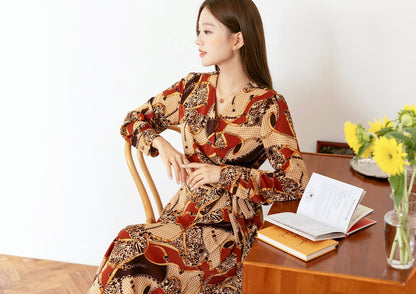 Glamorous Multi-Patterned Wrap Style Dress / Korean Style Women Midi Dress / Elegant Feminin Long Dress