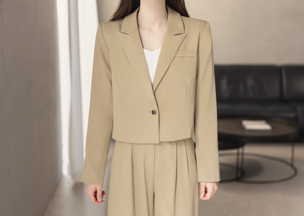 Basic Elegant Short Jacket for Spring Fall / Korean Style Classic Jacket / Notched Collar One-Button Jacket / Luxury Wear Elegant Jacket