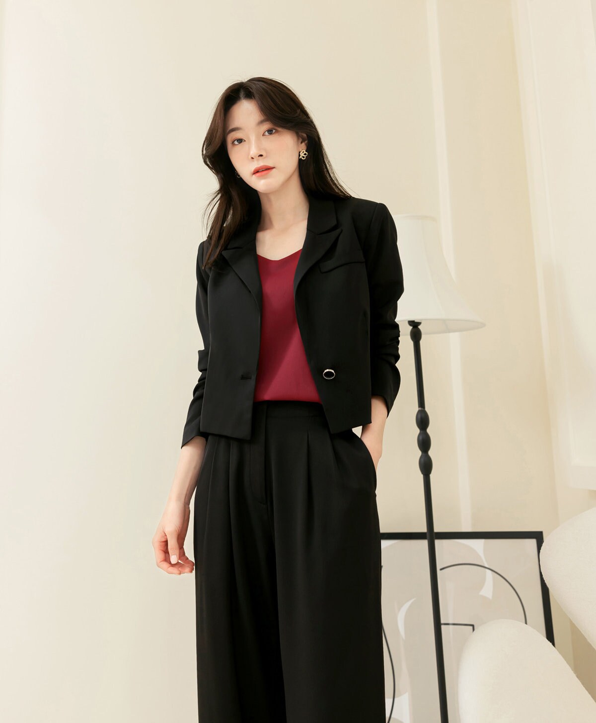 Basic Elegant Short Jacket for Spring Fall / Korean Style Classic Jacket / Notched Collar One-Button Jacket / Luxury Wear Elegant Jacket